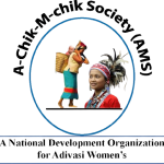 "A Garo woman carrying a traditional kok (jhunga) with a child and household items, alongside a young Garo girl wearing a feather crown – symbolizing Garo cultural heritage, women's strength, and future generations, as depicted in the Achik-Michik logo."